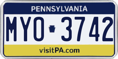 PA license plate MYO3742