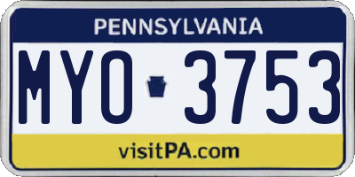 PA license plate MYO3753
