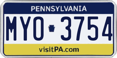 PA license plate MYO3754