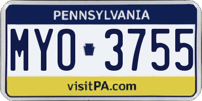 PA license plate MYO3755