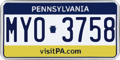 PA license plate MYO3758