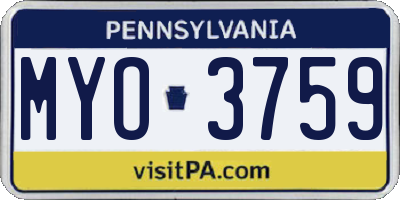 PA license plate MYO3759