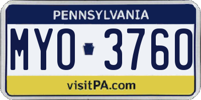 PA license plate MYO3760