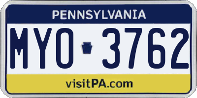 PA license plate MYO3762