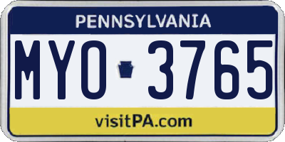PA license plate MYO3765