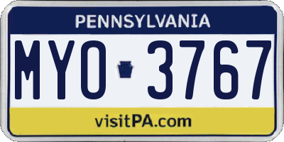 PA license plate MYO3767