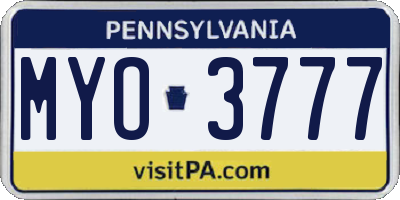 PA license plate MYO3777