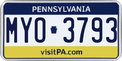 PA license plate MYO3793