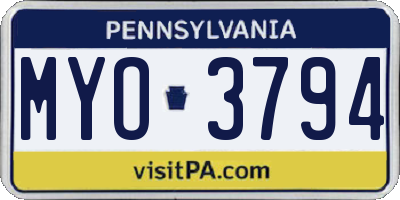 PA license plate MYO3794