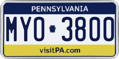 PA license plate MYO3800