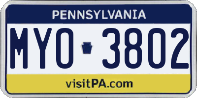 PA license plate MYO3802