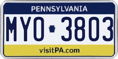 PA license plate MYO3803