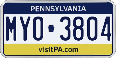 PA license plate MYO3804