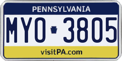 PA license plate MYO3805
