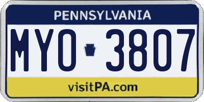 PA license plate MYO3807