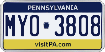 PA license plate MYO3808