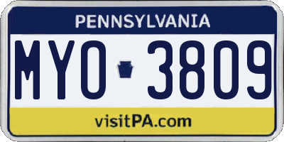 PA license plate MYO3809