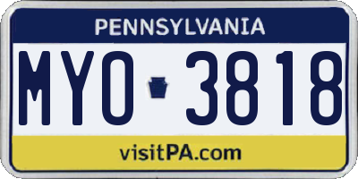 PA license plate MYO3818