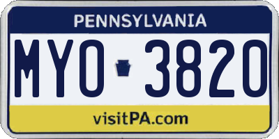 PA license plate MYO3820