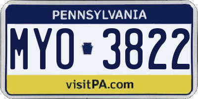 PA license plate MYO3822