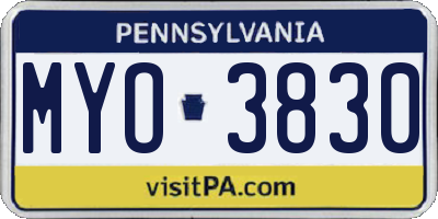 PA license plate MYO3830