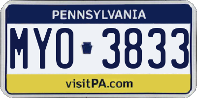 PA license plate MYO3833