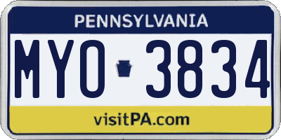 PA license plate MYO3834