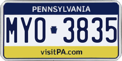 PA license plate MYO3835