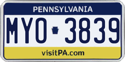 PA license plate MYO3839