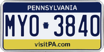 PA license plate MYO3840
