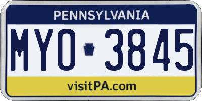 PA license plate MYO3845