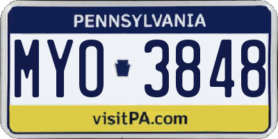 PA license plate MYO3848