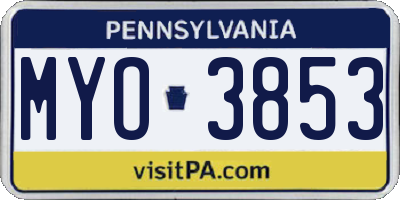 PA license plate MYO3853