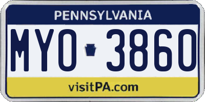 PA license plate MYO3860