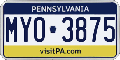 PA license plate MYO3875