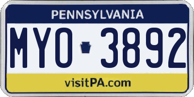 PA license plate MYO3892