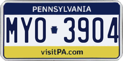 PA license plate MYO3904
