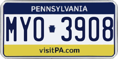 PA license plate MYO3908