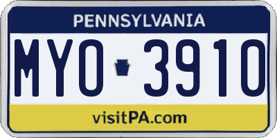 PA license plate MYO3910