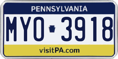 PA license plate MYO3918