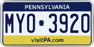 PA license plate MYO3920