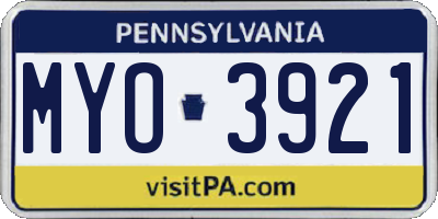 PA license plate MYO3921