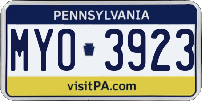 PA license plate MYO3923