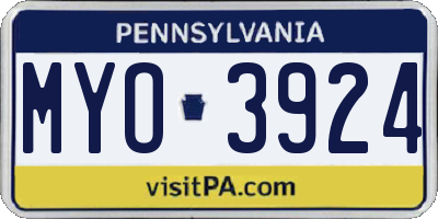 PA license plate MYO3924