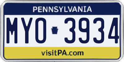 PA license plate MYO3934
