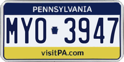 PA license plate MYO3947