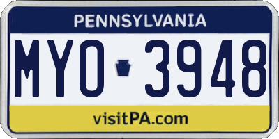 PA license plate MYO3948