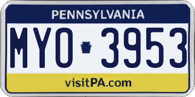 PA license plate MYO3953