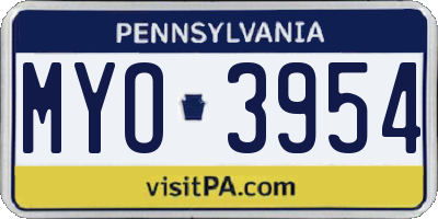 PA license plate MYO3954