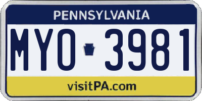 PA license plate MYO3981